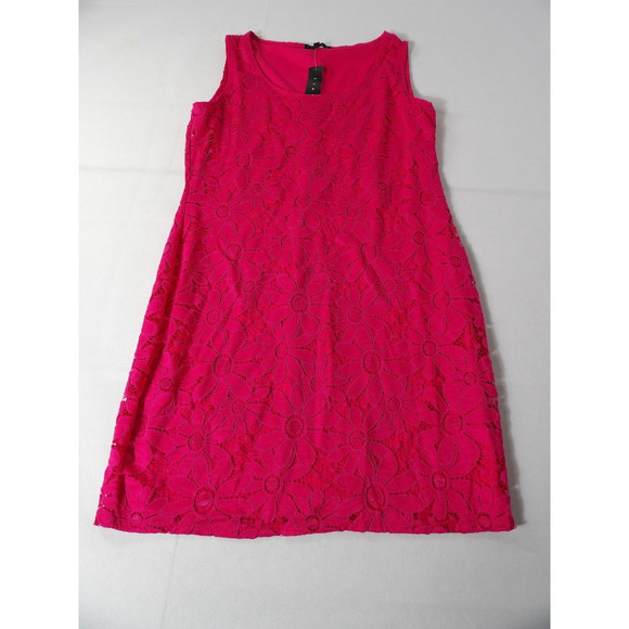 Tiana B Dress Large Pink Sundress Eyelet Bright Lined Crochet Boho Coquette NWT - Picture 9 of 14